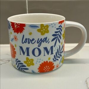 Love Ya, Mom Floral Ceramic Mug - White with Blue, Orange & Yellow Mothers Day